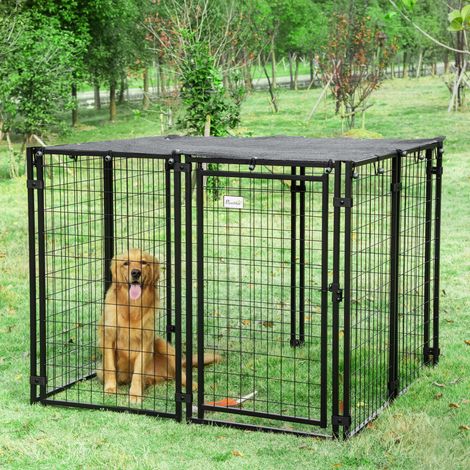 Enclos pliable pour chien avec couverture, 8 panneaux avec porte verrouillable, 141x141x113cm, noir (1/5)