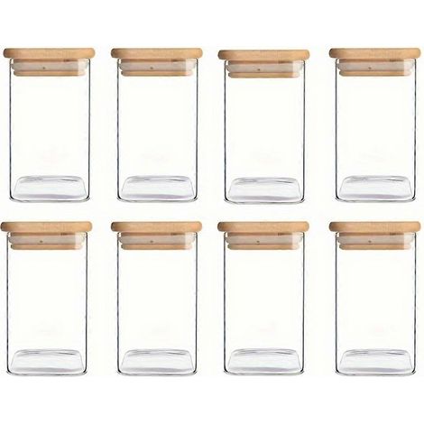 Bocaux en verre avec couvercles hermétiques en bambou - Bocaux de rangement pour bonbons et autres en-cas (1/4)