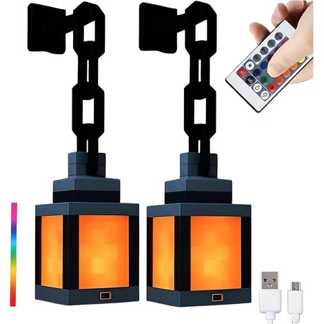 Veilleuse lanterne pixélisée, lampe d'ambiance murale LED 16 couleurs avec télécommande, pour chambre à coucher, salle de jeux, décoration de chambre d'enfants 2PCS (1/5)