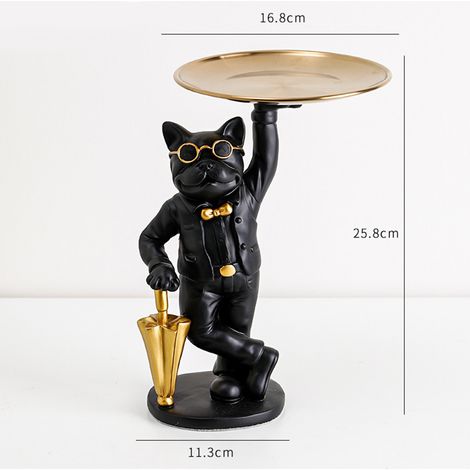 Plateau de rangement de bureau en résine représentant un bouledogue noir, magnifique plateau de rangement artisanal en résine pour clés, idéal pour la maison ou le porche. (1/5)