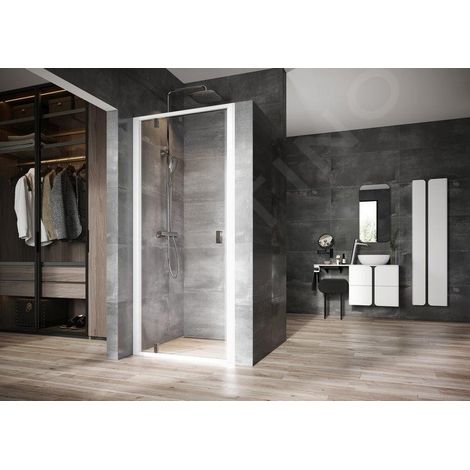 Ravak Nexty - Porte de douche pivotante 900 mm, blanc/chrome/verre clair 03O70100Z1 (1/5)