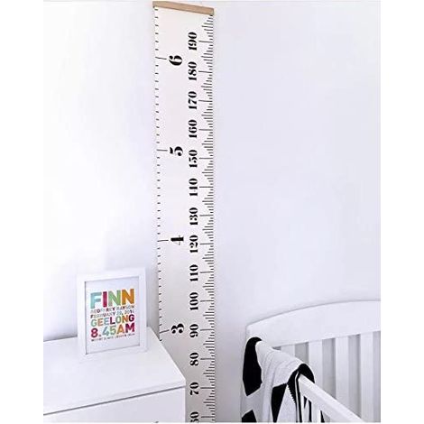 Toise pour enfants, cadre en bois et toile, mesure la taille de bébé à adulte, décoration pour chambre d'enfant, 20 x 200 cm (1/4)