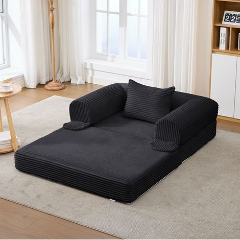 Canapé convertible 1 place compact en cord noir HAVRYA (1/4)