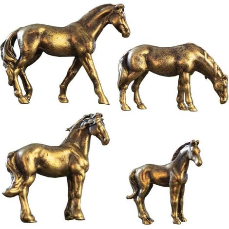 Set von 4 Vintage-Messingpferd-Figuren, Feng-Shui-Metallskulpturen.