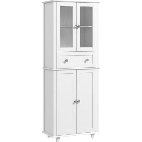 Garde-manger cuisine, armoire 2 portes verre trempé, tiroir, 61x35x168,5 cm (1/5)