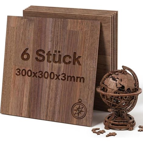 Lot de 6 plaques de contreplaqué en noyer noir - 30 x 30 cm - 3 mm - Pour gravure laser, découpe laser, CNC, projets de bricolage et décoration en bois (1/5)