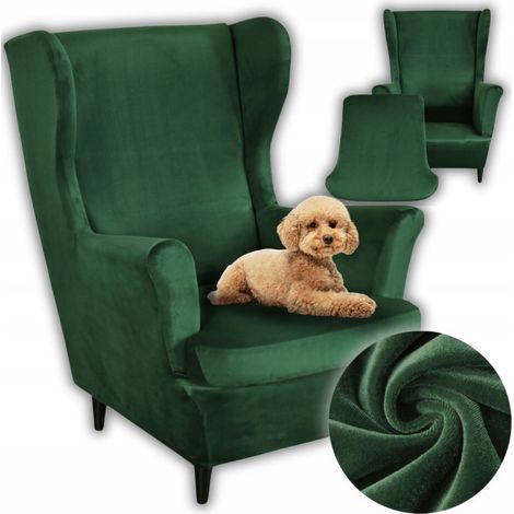 Fodera per poltrona Wingback, velluto elastico, XL, verde, seduta universale (1/5)