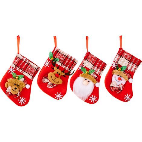 4 mini medias de Navidad, medias de Navidad para chimenea de 15 cm, medias de Navidad colgantes, medias navideñas, decoraciones de medias de Navidad (1/5)