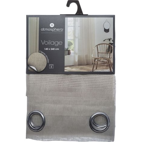Atmosphera – Voilage beige effet lin 140x240cm – 100% polyester – 8 œillets en métal – Accrochage rapide sur tringles tubulaires (1/6)