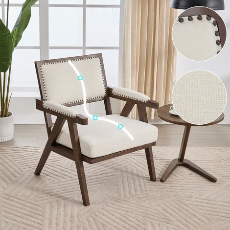 Fauteuil, en bois et tissu, rembourré, avec accoudoirs, pour chambre, assise confortable, moment détente, format pratique