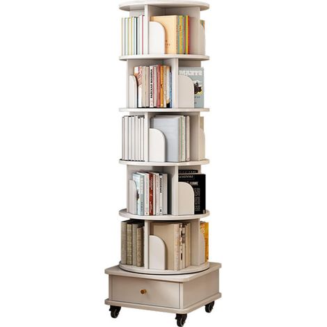 Libreria girevole a 360° con ruote e cassetto in MDF bianco 173 cm (1/5)