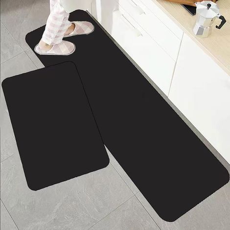 Non-slip kitchen mat, absorbent diatomite kitchen mat, kitchen mat in front of the sink, washable bath mat, dish mat, shower mat (Black, 40x60cm) (1/5)