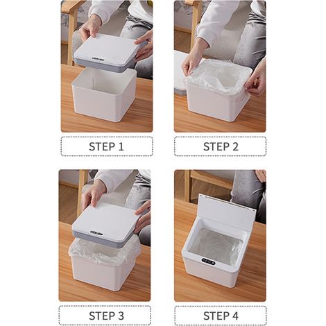 [Automatischer Abfalleimer] Intelligenter, berührungsloser 6-Liter-Abfalleimer mit Infrarot-Deckelsensor, weiß/grau, ABS (1/5)