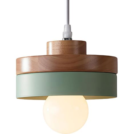 Suspension Luminaire Bois Rétro Plafonnier Design Vintage E27 Eclairage Intérieur Ronde Lustre Moderne Abat-jour Métal Lampe Suspension Art pour Salon Chambre Cuisine (1/5)