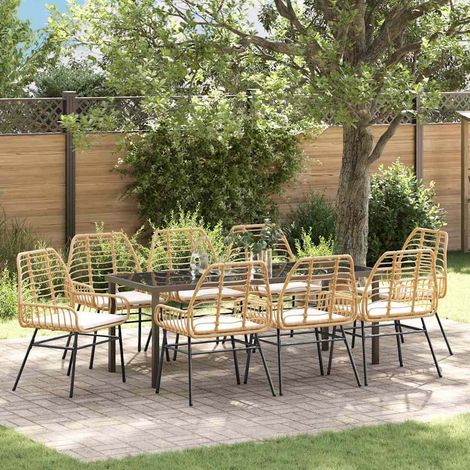 Conjunto de Comedor de Jardín 9 pcs Marrón ratán sintético