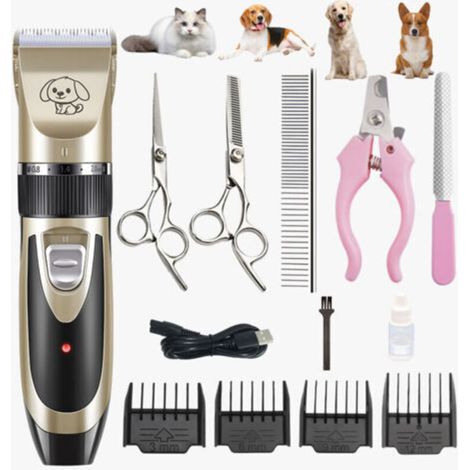 Cortapelos profesional recargable para mascotas con accesorios extraíbles y lavables para perros y gatos (negro y dorado)