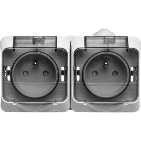 Enchufe doble hermético Cedar Plus con/sin 16A IP44 gris WDE000624