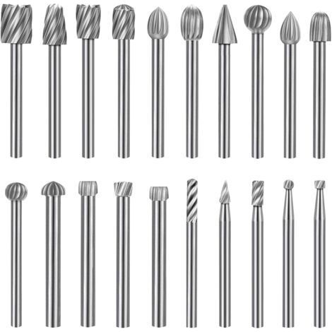 20-teiliges Rotationsfräser-Set, Hartmetallfräser, HSS-Rotationsfräser, kompatibel mit Dremel, 3 mm (1/8") Schaft, für Schleifmaschinen, Holzbearbeitung, Metallpolitur, Gravur und Bohren (1/5)