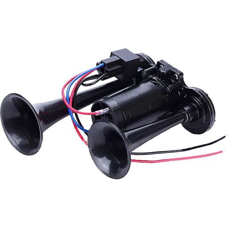 12V Klaxon d'air de Voiture,Klaxon pneumatique Double trompettes 600DB, Kit de Klaxons Super puissants avec compresseur Universel pour Voitures, Motos, camions, Trains, Bateaux (1/5)