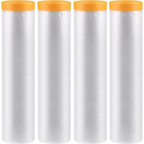 4 Rolls of Protective Paint Tarpaulin, 2.4m x 20m Masker with Masking Tape, Protective Film Floor Furniture Masking Film with Adhesive Tape Masking Paint (1/5)