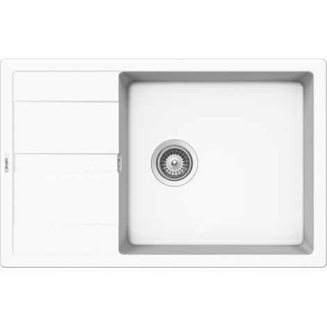 SCHOCK Lavello Cucina Primus D100XS 1 Vasca Large con Gocciolatoio Small, Vasca Reversibile, Materiale Cristalite®, Bianco Assoluto, 780x500mm (1/4)