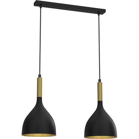 Suspension noir-or 2 lampes 52cm Noak E27 15W Luminex