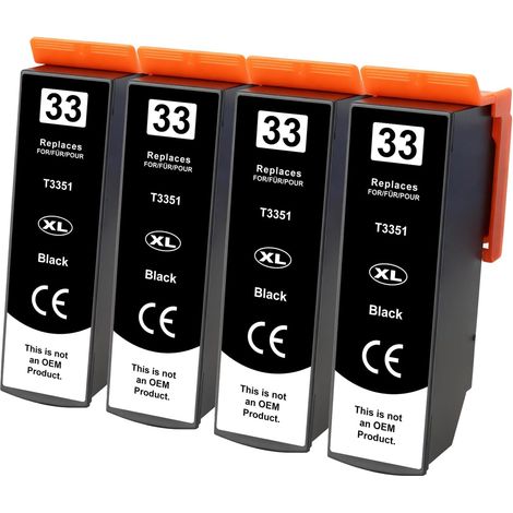 4X Cartouche d'encre Compatibles avec Epson 33XL BK 33 XL Noir (1/5)