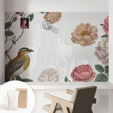 Papier peint intissé avec imprimé pour intérieur moderne application facile a motif - Colle incluse gratuite Fleurs vintage 104x70 cm (1/5)