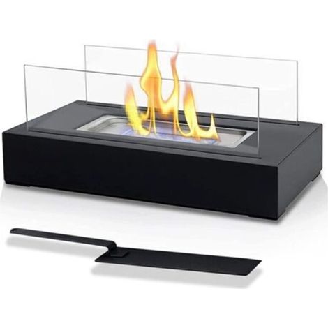 Cheminée bioéthanol portable rectangulaire en acier inoxydable – 2 panneaux en verre – Pour intérieur/extérieur – Dimensions 35x18,2x14,6cm (1/4)