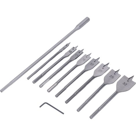 Set de 10 mèches à bois en acier haute carbone, 8 tailles, queue de 1/4 pouce, forets à spatule pour menuiserie (1/5)