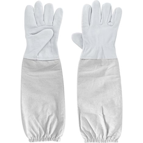 Beekeeper Gloves, Leather Beekeeping Gloves, White Cut Protection Gloves for Men and Women, Long Sleeve Canvas Beekeeper Equipment (1/5)