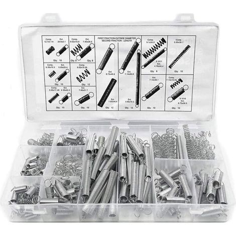Assortimento di molle di compressione ed estensione, kit di ferramenta per assortimento di molle in acciaio e metallo, varie molle con scatola di immagazzinaggio, molle di tensione e compressione, 200 (1/4)