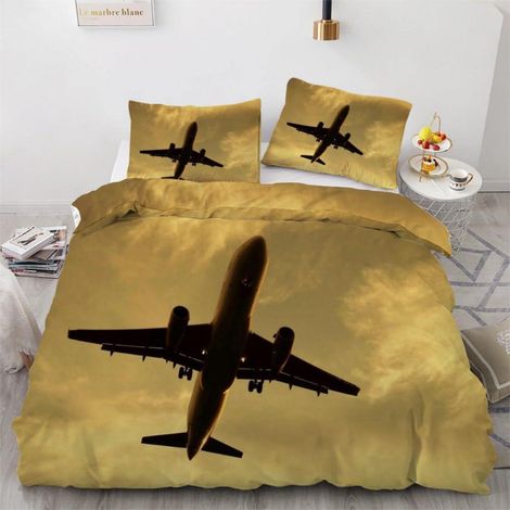 Parure de lit 220x240cm Avion 3D Housse de couette réversible en microfibre avec fermeture éclair