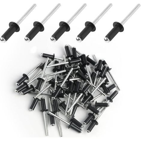 50 Pièces Rivets Aveugles en Aluminium Noir à Large Bride, Rivets Pop à Extrémité 0uverte, Rivets Pop en Aluminium à Tête Large, pour Constructions, Boîte de Rangement, Meubles (Noir, 4.8mm x 12mm) (1/5)
