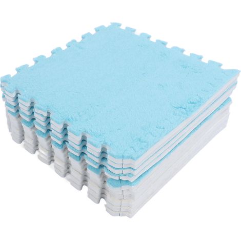 Lot de 10 tapis de sol en mousse peluche, lavables et emboîtables, à découper, doux et moelleux, pour salon et chambre. 5 pièces bleu marine + 5 pièces blanches. (1/5)