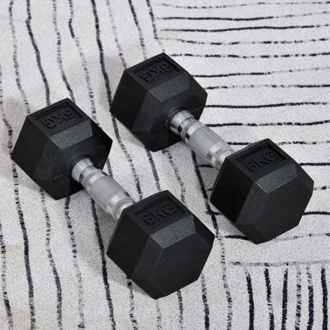 Haltères hexagonales 2x6 kg 28,8x11,5 cm en fonte, noir, anti-roulement, pour maison – MEUBLIV (1/5)