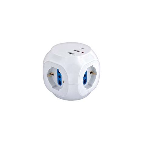 MULTIPRESA CUBO DA TAVOLO 3 BIPASSO/SCHUKO + 2 USB + 1 USB-C - 1 pezzi SYNTESY