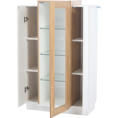 ELVMI Vitrine avec 3 Portes, 4 Niveaux et LED USB pour Salon, en Panneau de Particules, 74 × 40 × 120 cm, Blanc (1/5)