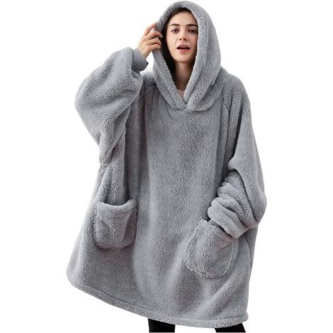 Sweat plaid à capuche polaire 95x85 cm – Microfibre de luxe – Avec manches et poches – Couverture chaude pour soirées d'hiver (1/5)