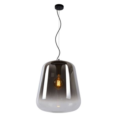 Suspension GLORIO verre fumé Ø45 noire E27 60W Lucide
