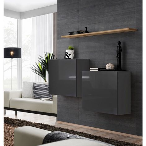 Commode - Switch SB I - 2 vitrines carrées - 1 étagère - Bois et graphite - Modèle 2 - Livraison gratuite