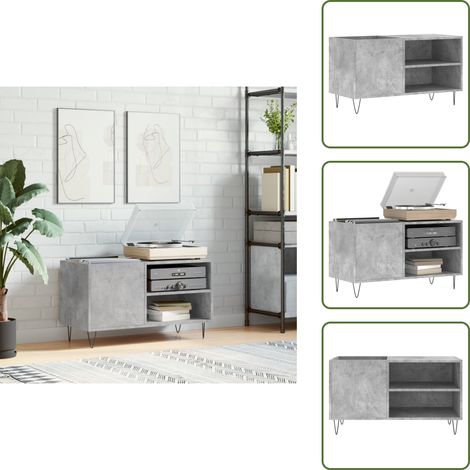 Plattenschrank Betongrau 85x38x48 cm Holzwerkstoff - Plattenspeicher - Schallplattenregal - Vintage Möbel - Industrielles Design - Wohnzimmer Dekoration (1/5)