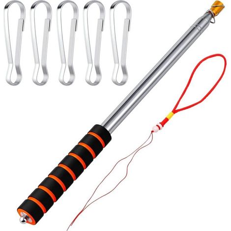 Pôle de drapeau à main télescopique de 3 m avec 5 clips - Portable - Guide de visite léger et extensible - En acier inoxydable - Pour enseignants - Avec poignée antidérapante - Rouge (1/5)