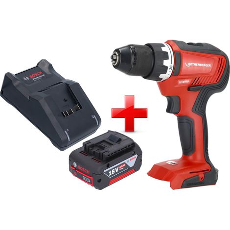 Taladro atornillador a batería Rothenberger RO DD55 18 V 55 Nm sin escobillas AMPShare + 1 batería de 4,0 Ah + cargador