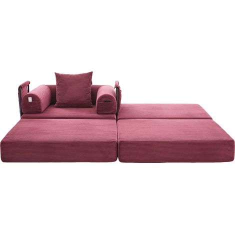Fauteuil modulable en velours côtelé avec ottomane, cadre métallique robuste, design ergonomique et épaisseur rembourrée, avec poche latérale et coussin assorti (1/5)
