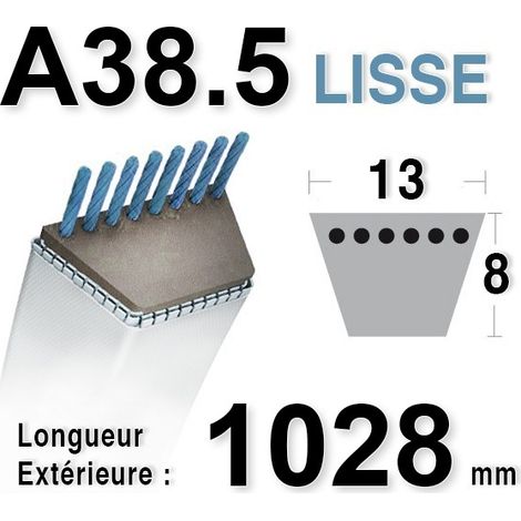 Courroie Lisse Trapézoïdale Série A (section 13x8mm) Longueur Ext: 1025mm.