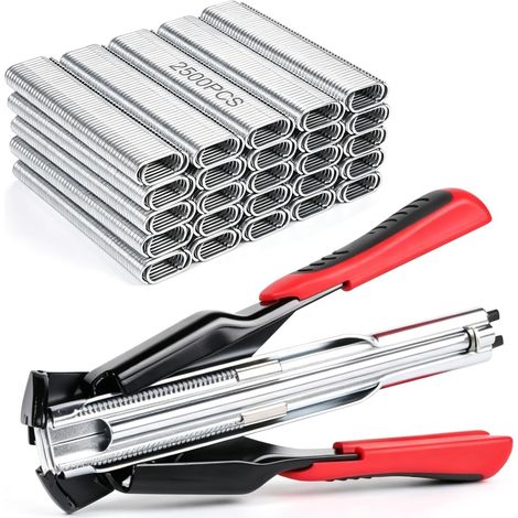 Agrafeuse Grillage avec Agrafes 20mm, Pince à Anneaux, Pinces pour Grillage Cléture Rigide, Pince à Grillages avec Chargeur, Pinces à Saucisse pour Cages et Gabion, avec 2500 M-Clips (1/5)