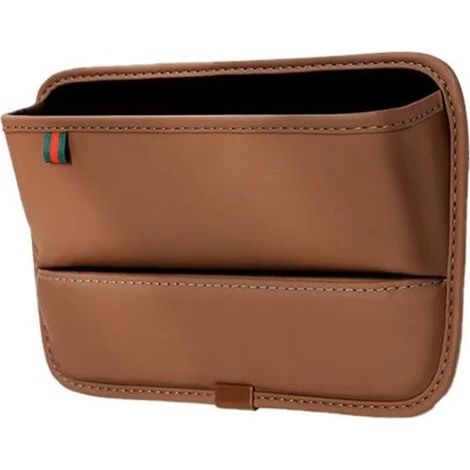 (A Brown) Organisateur d'espacement pour siège auto en cuir PU, boîte de rangement latérale pour console centrale avec porte-gobelet et boîte de rangement pour téléphones portables. (1/5)