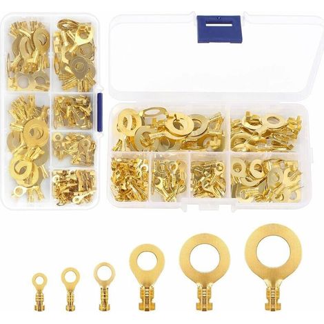 300 Pcs Kit de Bornes Cosses Electrique Bornes à Anneaux en Cuivre Cosse à Sertir Connecteur à Anneaux M3 M4 M5 M6 M8 M9 M10 Connecteur à Sertir de Câble Assortiment pour Moto Voiture Modélis,de DEBUN