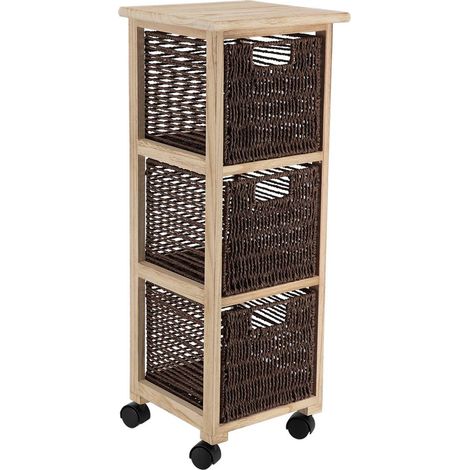 Mobile quadrato su ruote 3 cassetti carta pm paulownia struttura mdf pioppo - marrone naturale - Tendance (1/3)